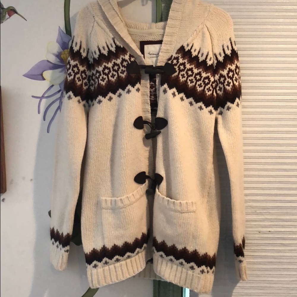 Cream Sweater with Brown Designs